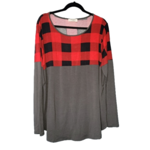 Zenana red & black plaid / grey long sleeve tee - 2X